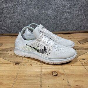 Nike Free RN Flyknit Shoes Womens Size 9 White Platinum Black Grey 942839-100